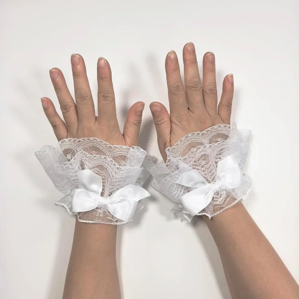 Women's Bow Lace Arm Sleeves White Gloves Style Wedding Halloween Accessories